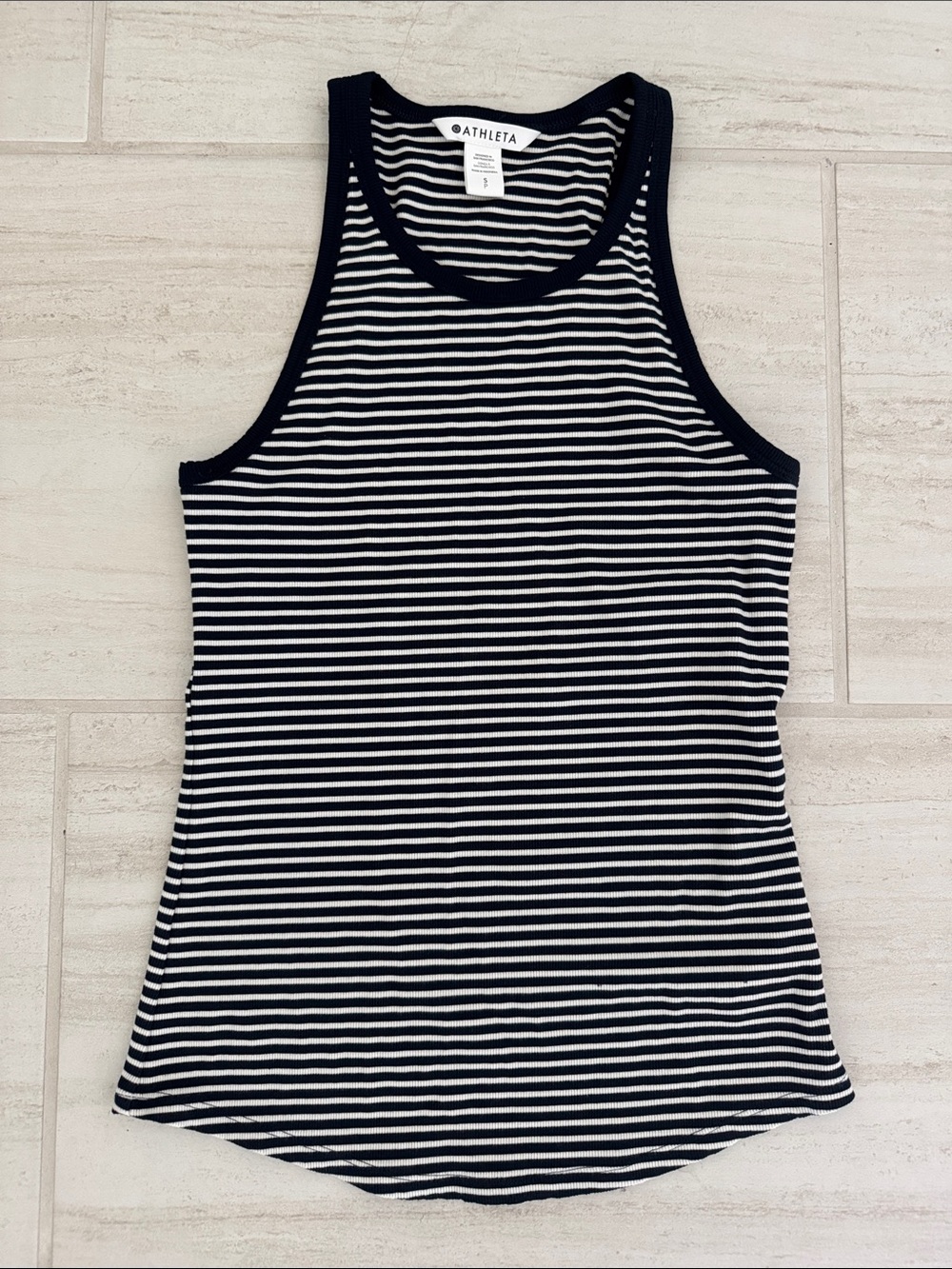 Athleta Navy and White Striped Racerback Tank